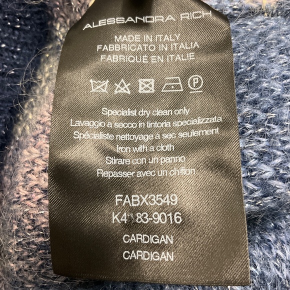 ALESSANDRA RICH NAVY MULTI 2023 CROPPED MOHAIR KNIT CARDIGAN SWEATER - Picture 6 of 6